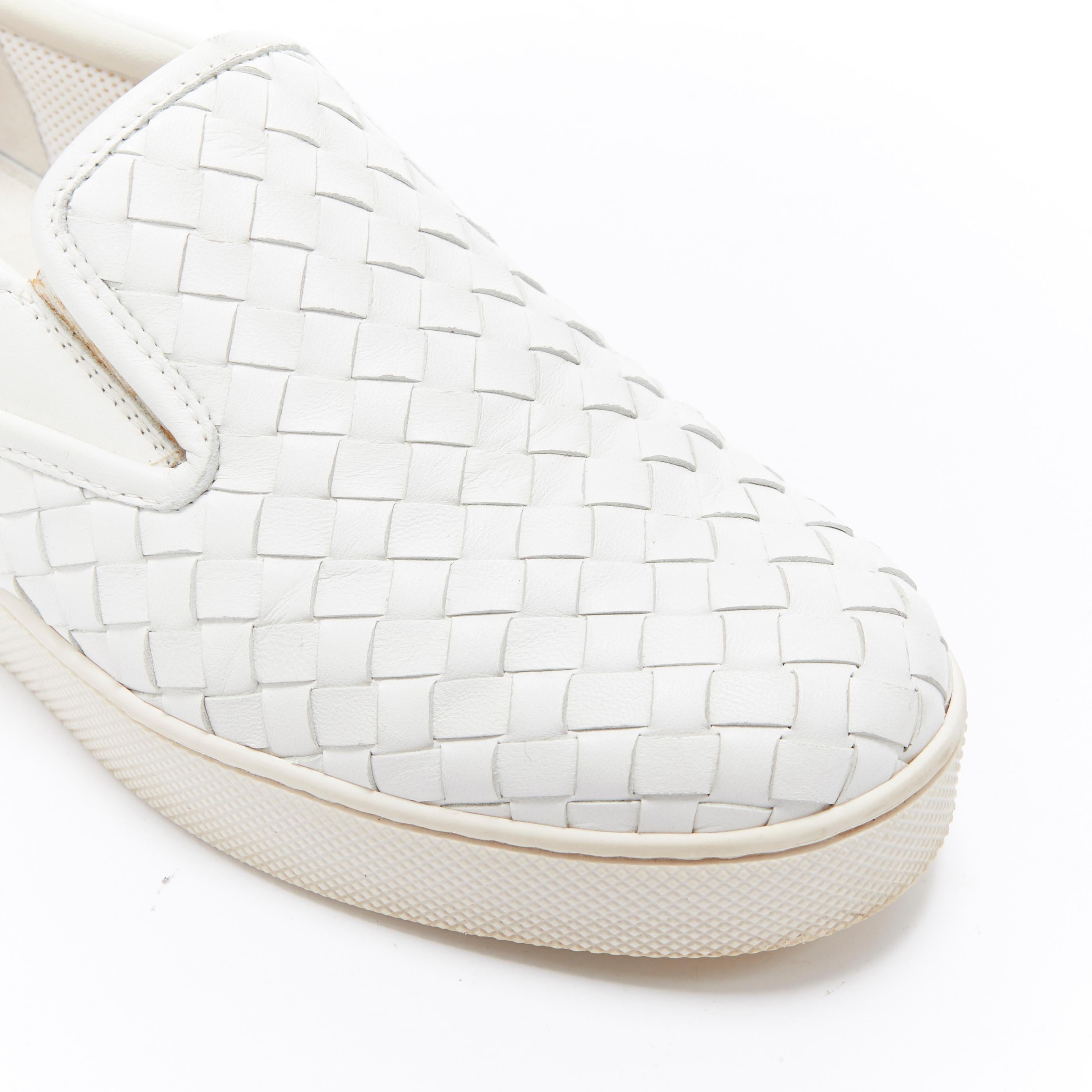 Women's BOTTEGA VENETA white intrecciato woven leather round toe skate shoes EU37.5