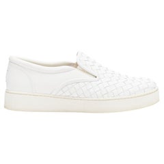 BOTTEGA VENETA white intrecciato woven leather round toe skate shoes EU37.5