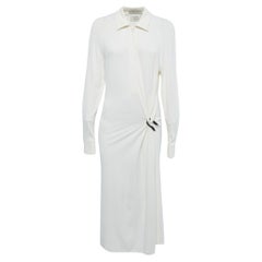 Bottega Veneta White Jersey Trim Detail Long Sleeve Midi Dress