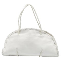 Bottega Veneta White Leather Braided Edge Satchel