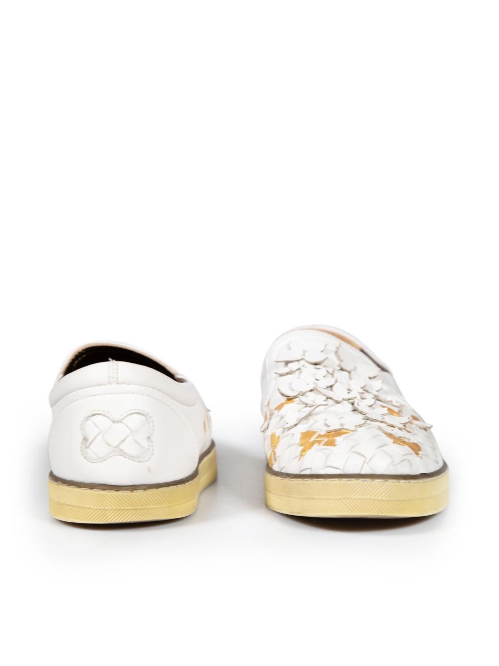Bottega Veneta White Leather Butterfly Trainers Size IT 37.5 In Good Condition For Sale In London, GB