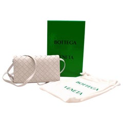 Bottega Veneta White Leather Intrecciato Flap Crossbody Bag