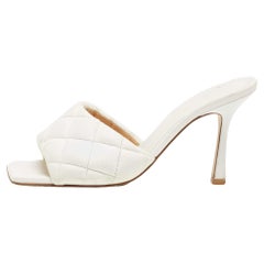 Bottega Veneta White Leather Intrecciato Lido Slide Sandals Size 37.5