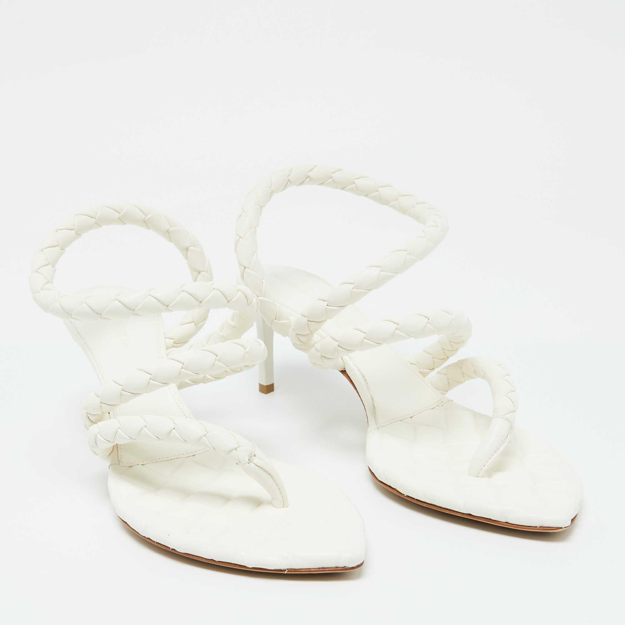 Women's Bottega Veneta White Leather Leaf Sandals Size 40