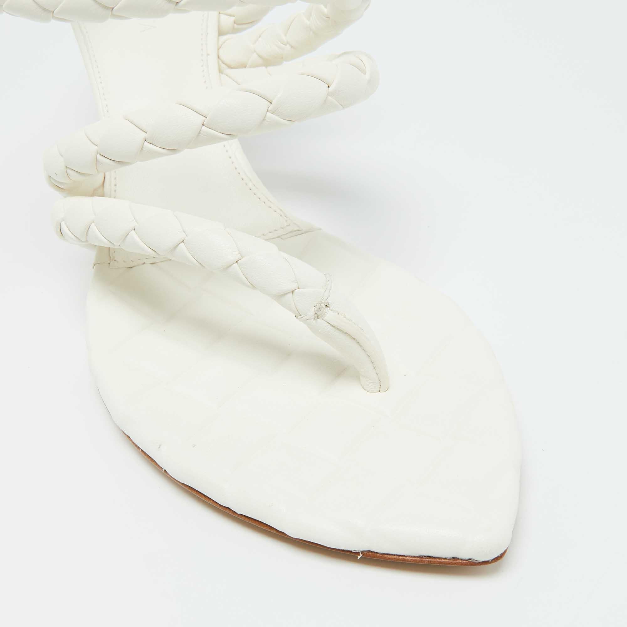 Bottega Veneta White Leather Leaf Sandals Size 40 3