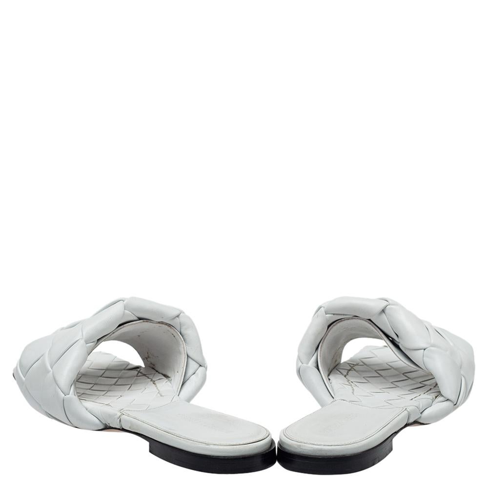 Gray Bottega Veneta White Leather Lido Flat Slides Size 40