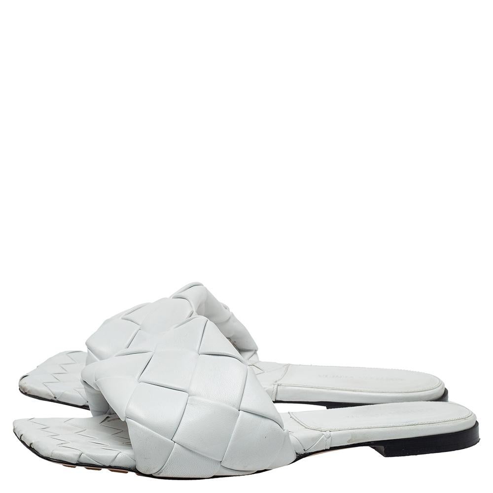 Bottega Veneta White Leather Lido Flat Slides Size 40 2