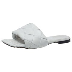 Bottega Veneta White Leather Lido Flat Slides Size 40