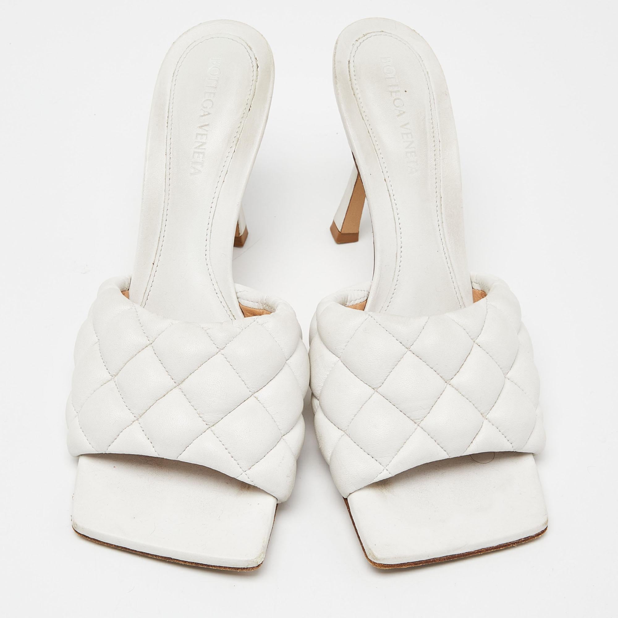 Bottega Veneta White Leather Lido Slides Size 38.5 1