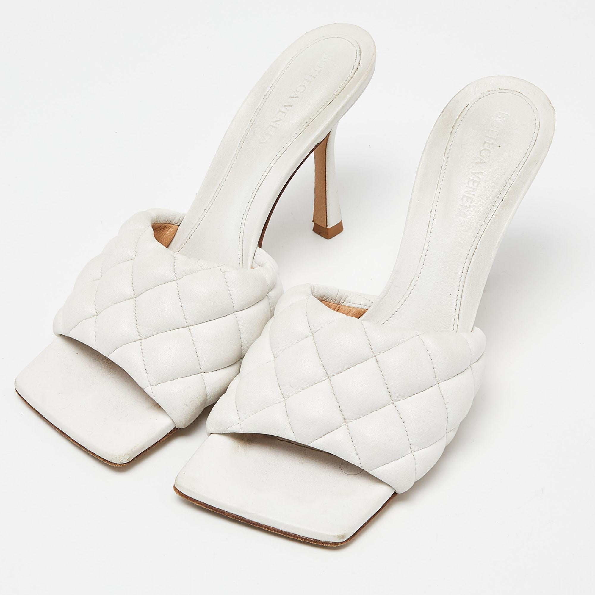 Bottega Veneta White Leather Lido Slides Size 38.5 2