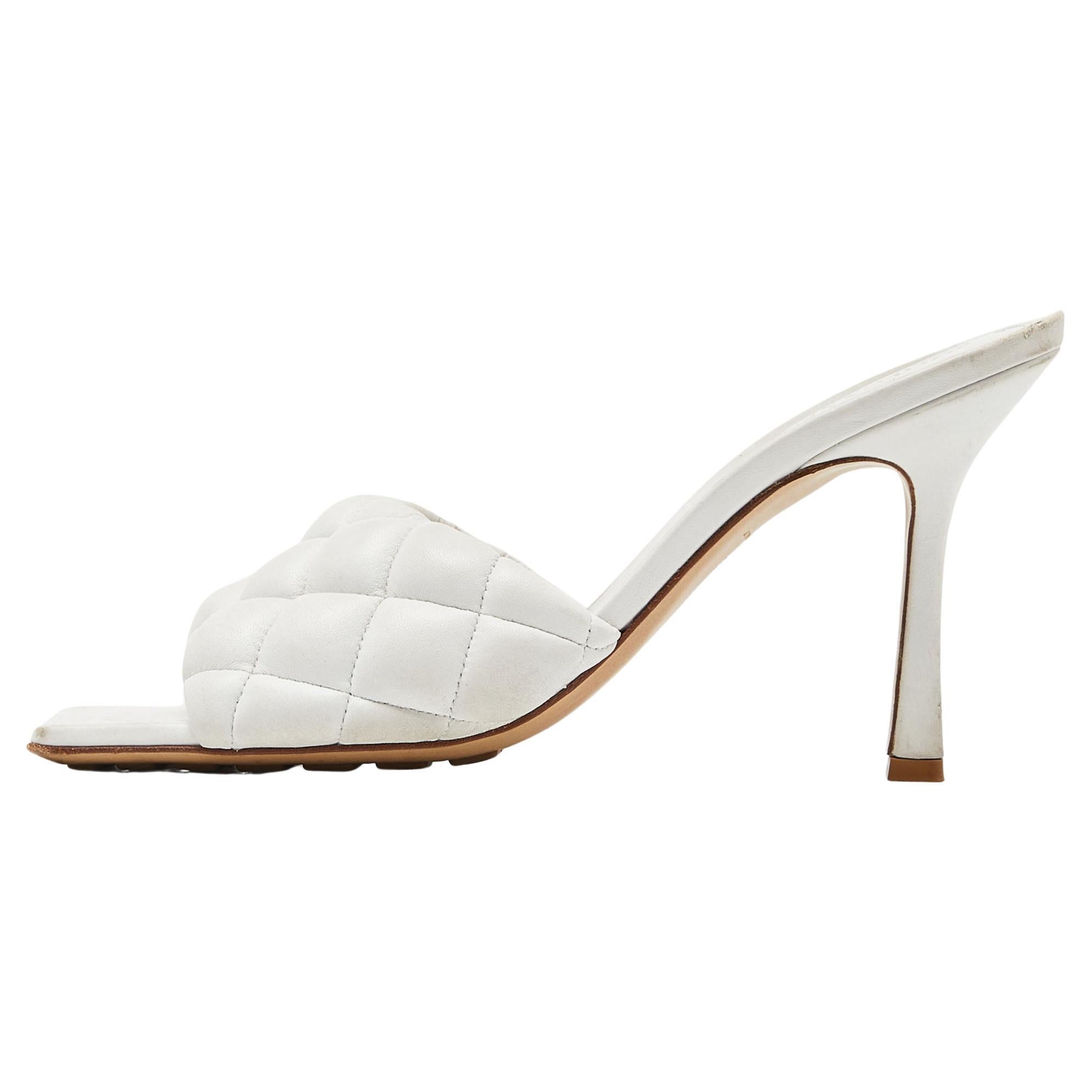 Bottega Veneta White Leather Lido Slides Size 38.5
