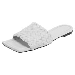 Bottega Veneta White Leather Slide Sandals Size 40.5