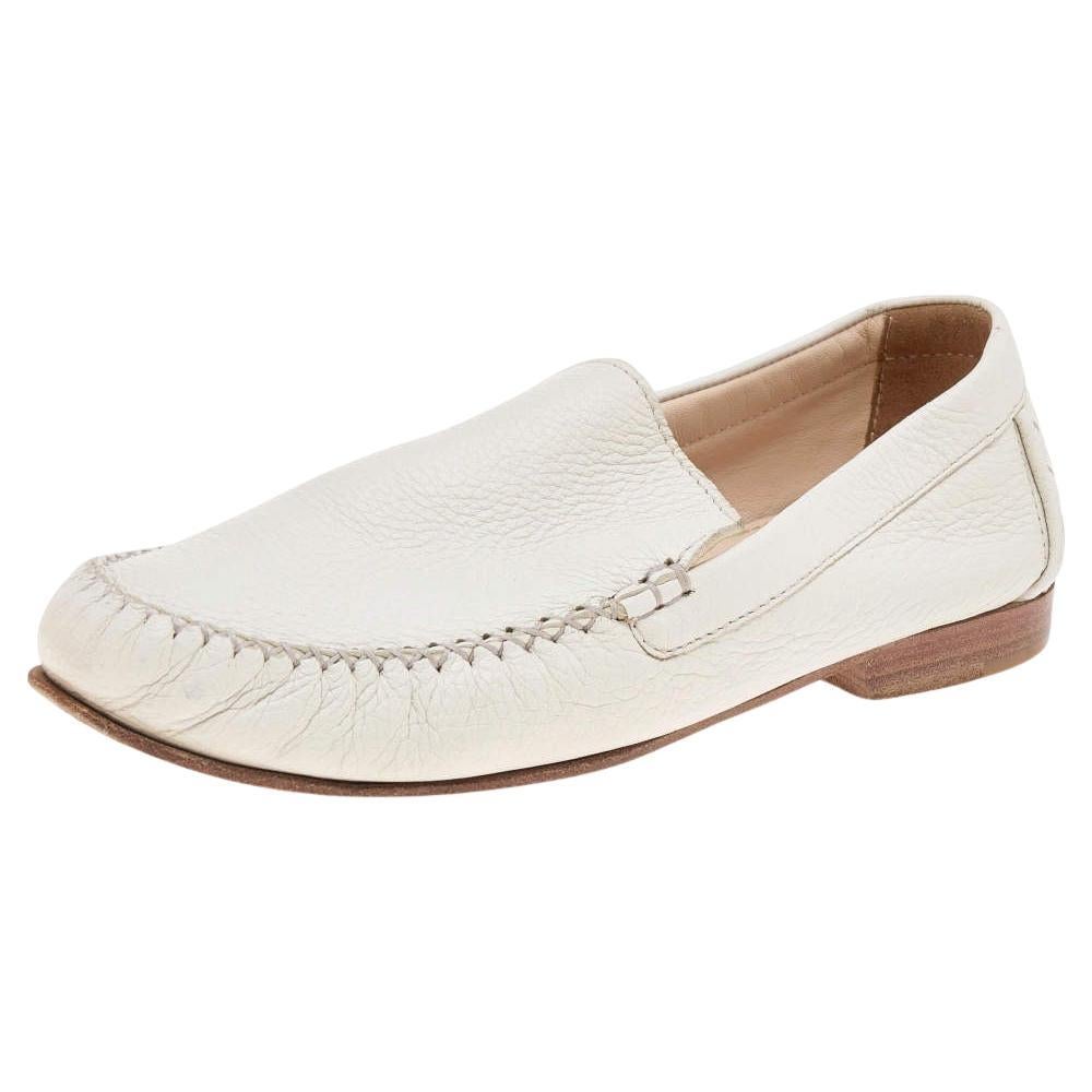 Bottega Veneta White Leather Slip On Loafers Size 39 For Sale