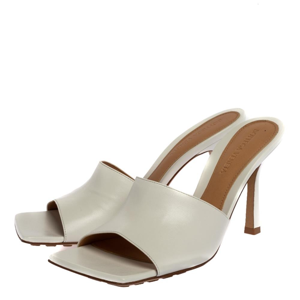 Bottega Veneta White Leather Square Toe Slide Sandals Size 37.5 1