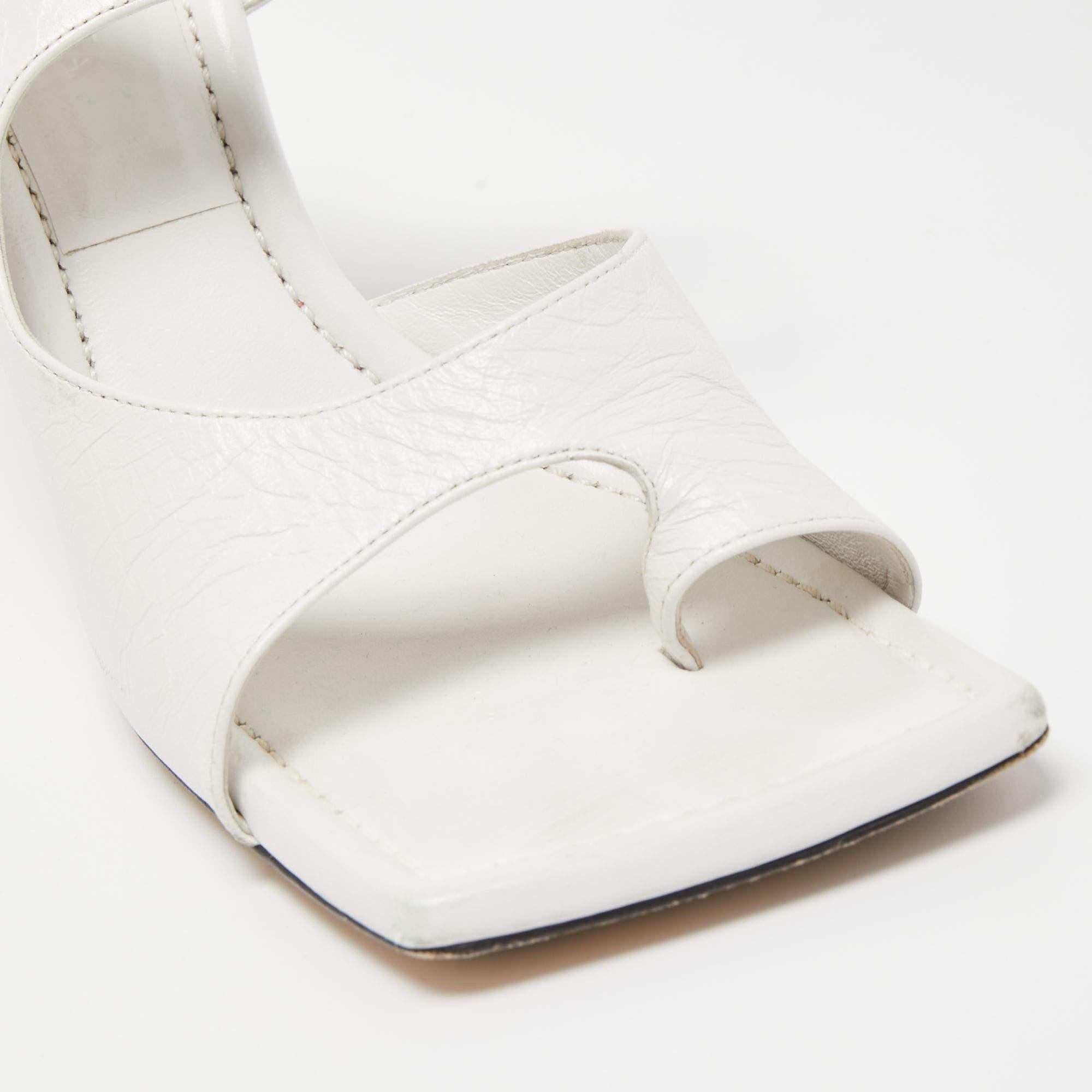 Bottega Veneta White Leather Square Toe Slides Size 38.5 1