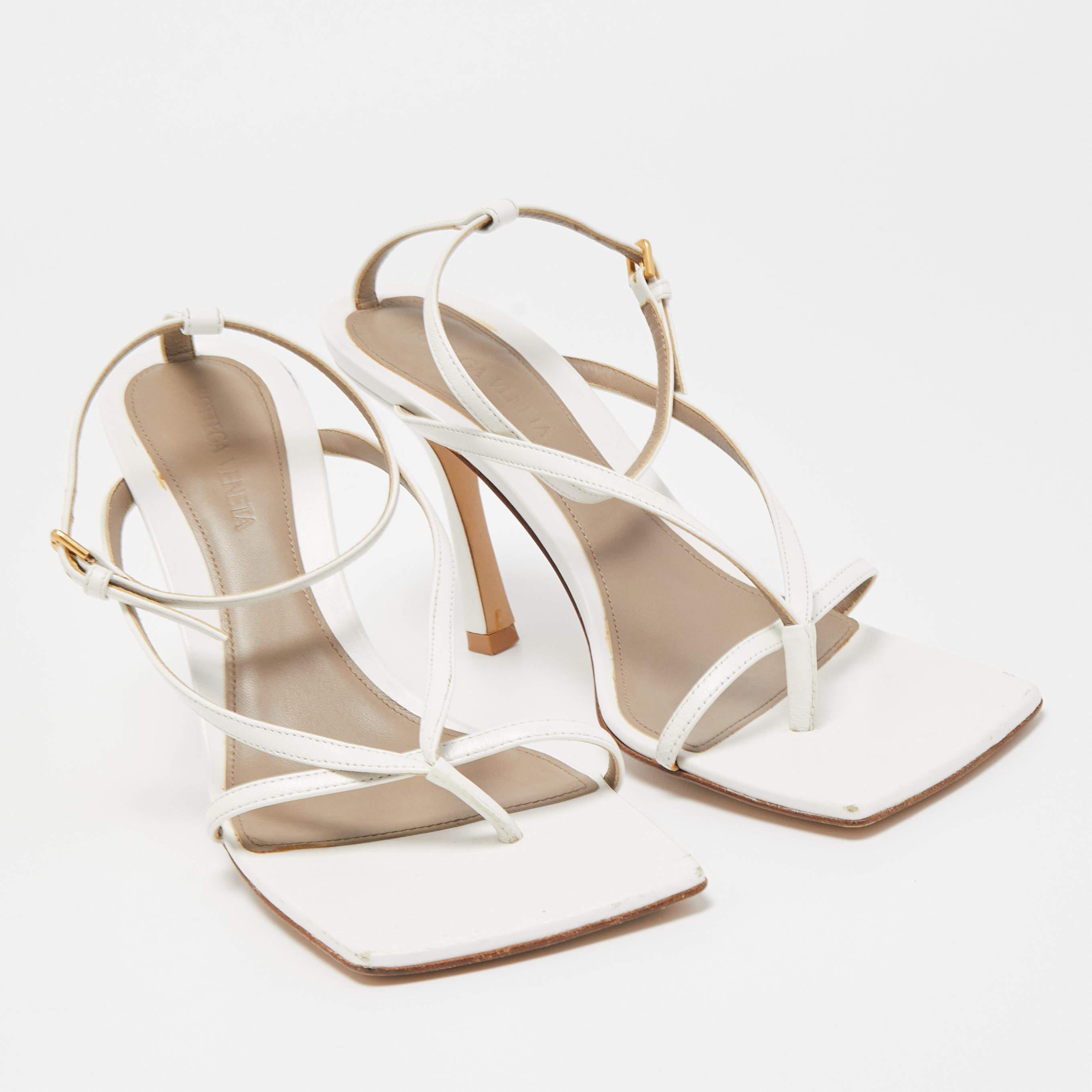 Bottega Veneta White Leather Stretch Ankle Strap Sandals 2