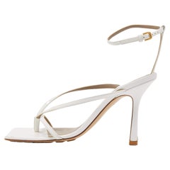 Bottega Veneta White Leather Stretch Ankle Strap Sandals