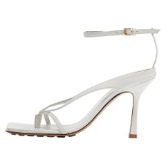 Bottega Veneta White Leather Stretch Ankle Strap Sandals Size 37.5