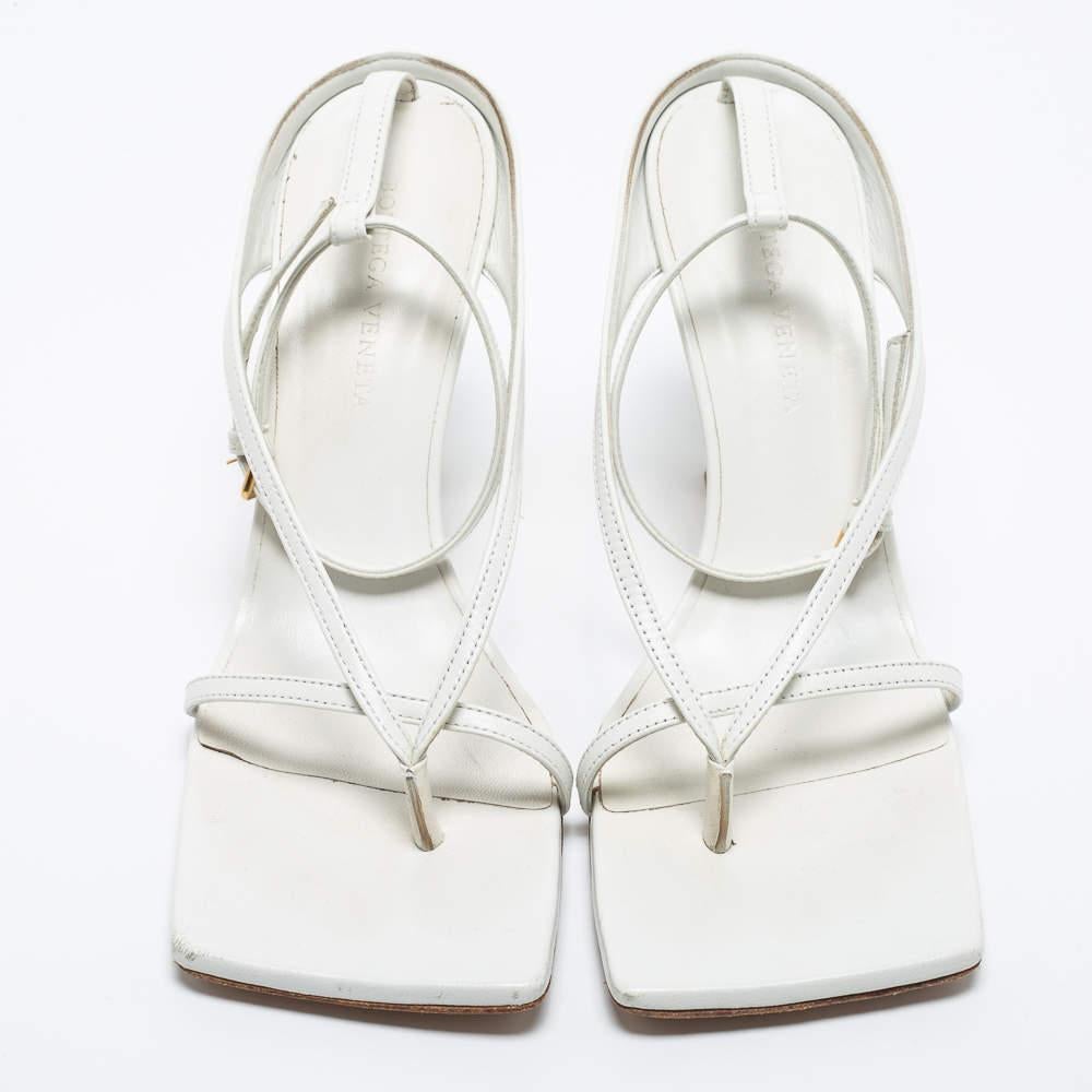 Bottega Veneta White Leather Stretch Strap Sandals Size 39 2