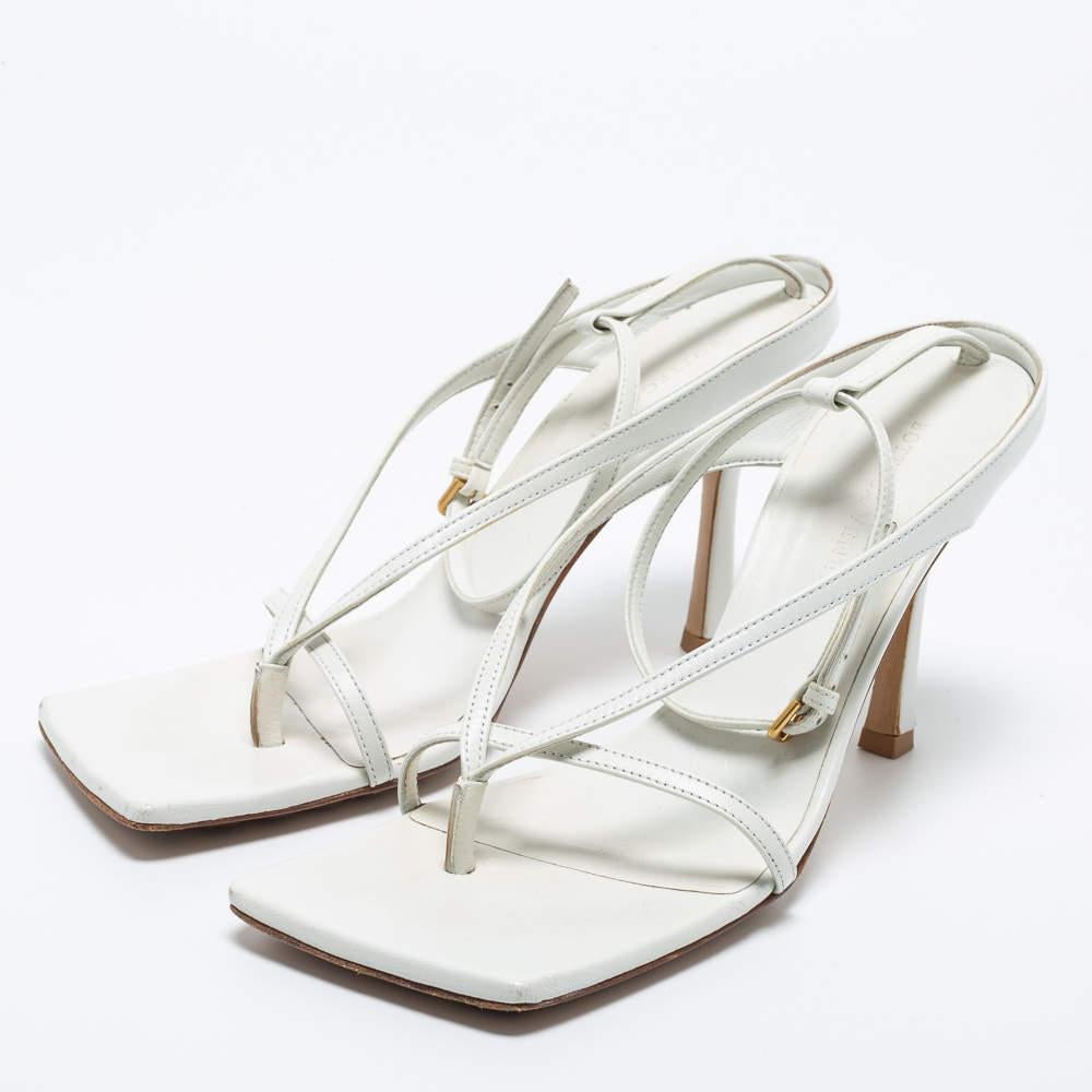 Bottega Veneta White Leather Stretch Strap Sandals Size 39 4