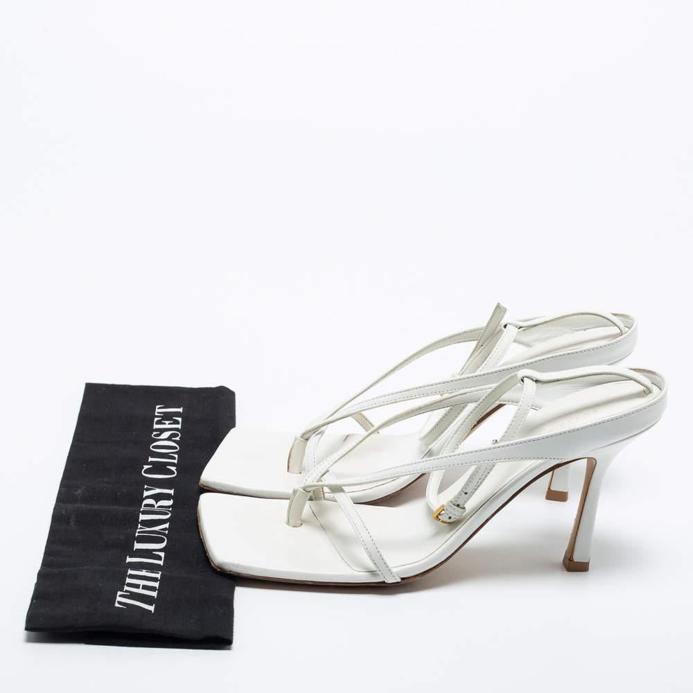 Bottega Veneta White Leather Stretch Strap Sandals Size 39 5