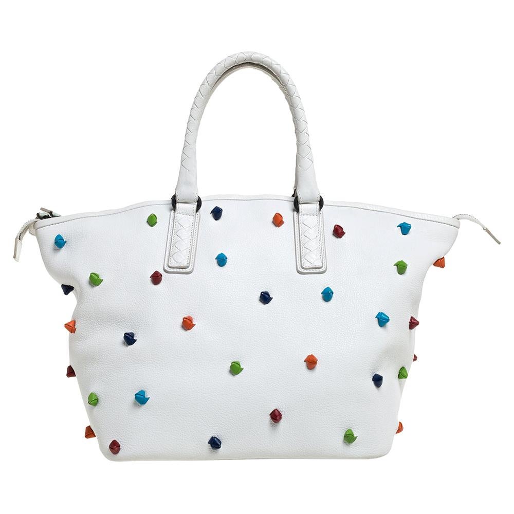 Bottega Veneta White Leather Toggle Tote