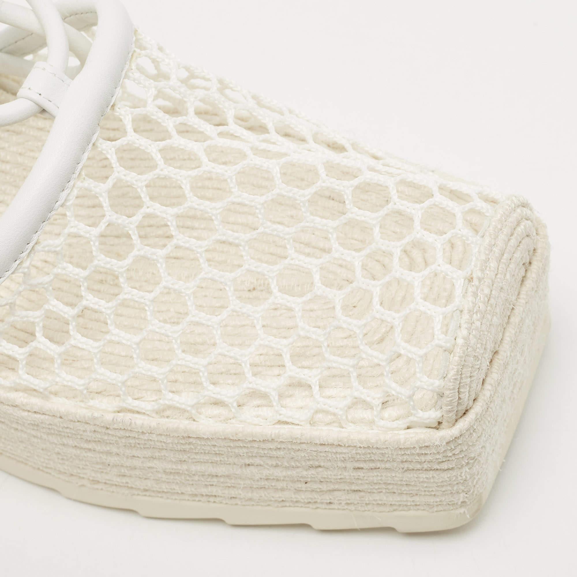 Bottega Veneta White Mesh and Leather Wedge Espadrilles Size 38 4