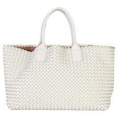 Bottega Veneta White Nappa Intrecciato Medium Cabat
