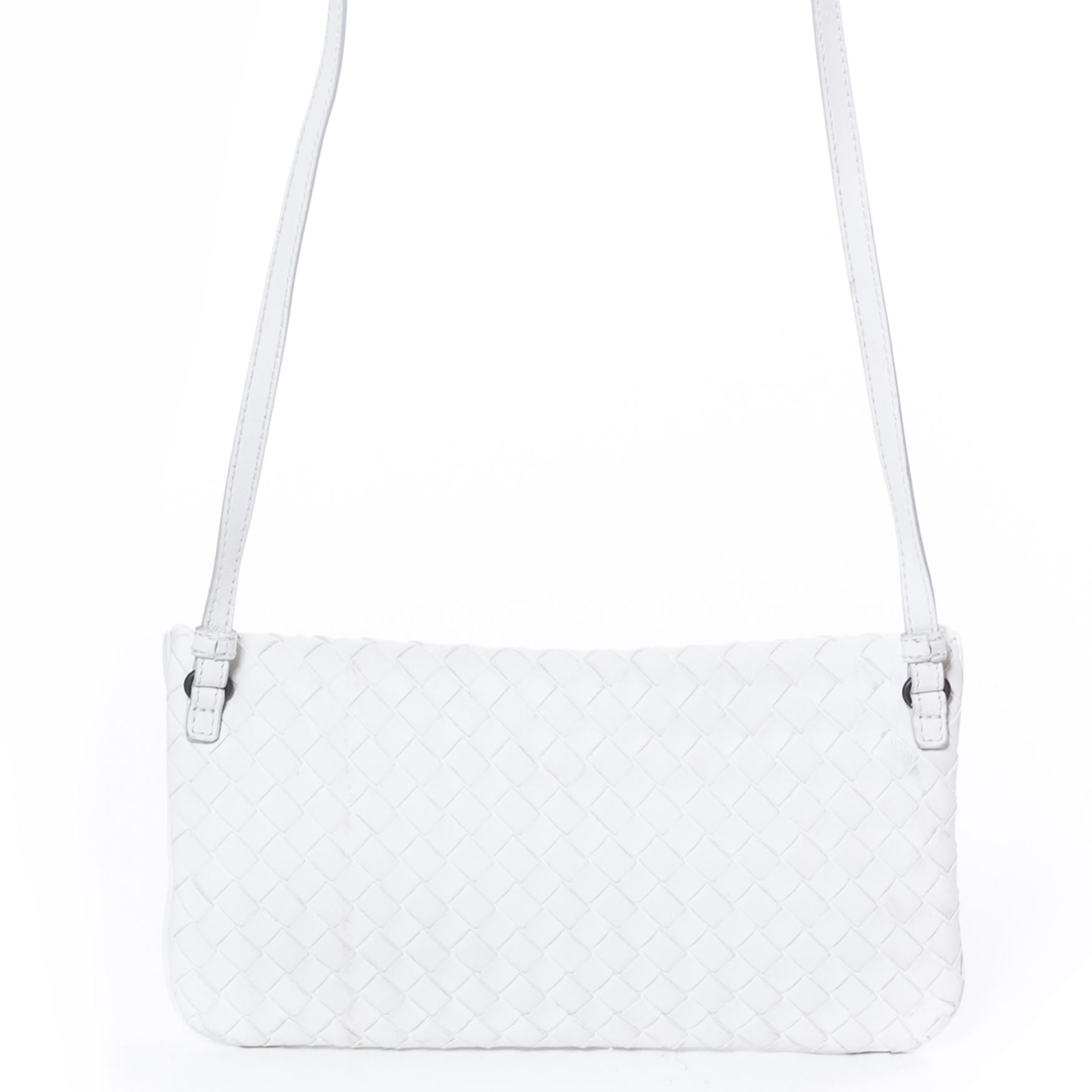 Gray Bottega Veneta White Nappa Leather Crossbody Bag 