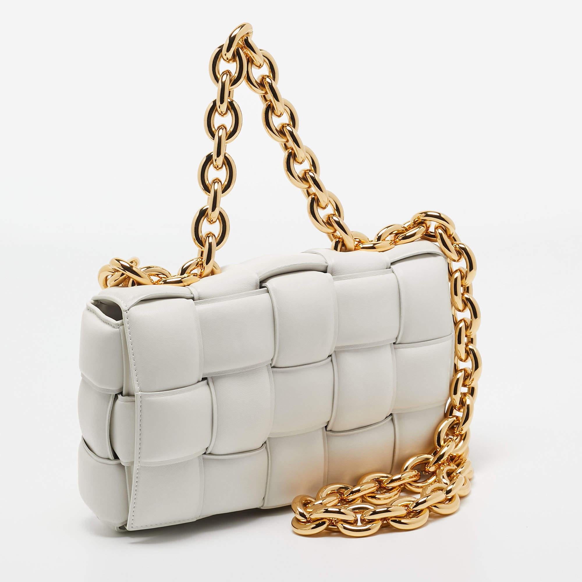 Women's Bottega Veneta White Padded Leather Cassette Shoulder Bag