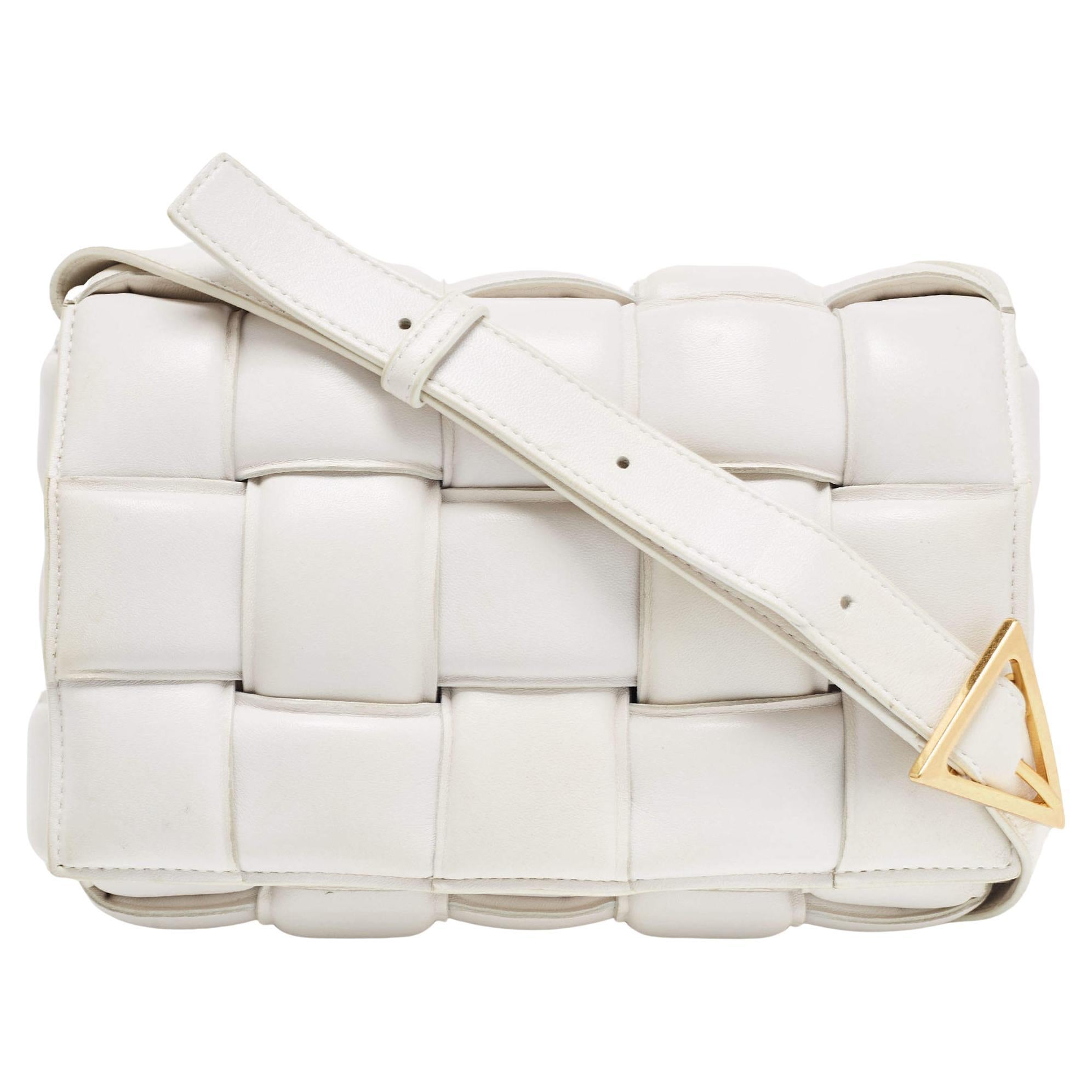 Bottega Veneta White Padded Leather Cassette Shoulder Bag