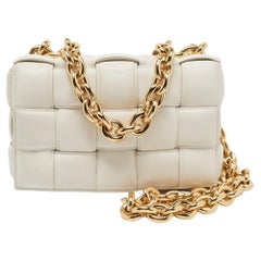 Bottega Veneta White Padded Leather Chain Cassette Shoulder Bag