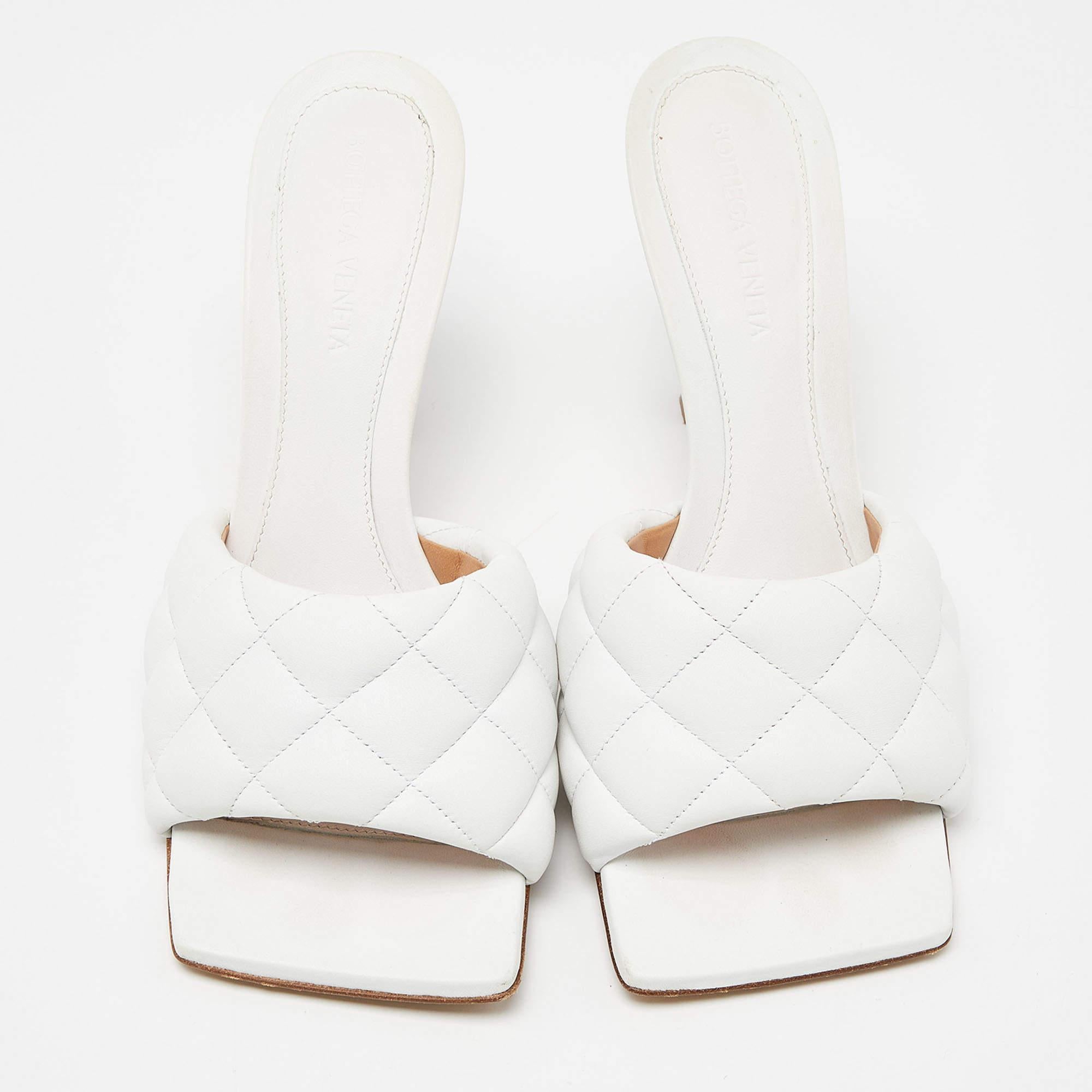 Bottega Veneta White Quilted Leather Lido Slide Sandals Size 38 1