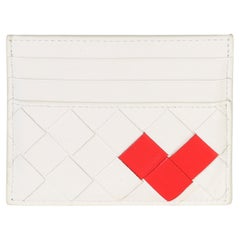 Bottega Veneta White Red Nappa Intrecciato Heart Card Holder