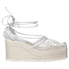 Bottega Veneta White Stretch Platform Espadrilles Size IT 40