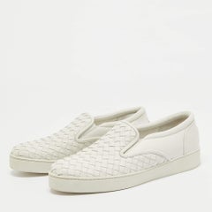 Bottega Veneta White Woven Leather Dodger Slip On Sneakers Size 38.5