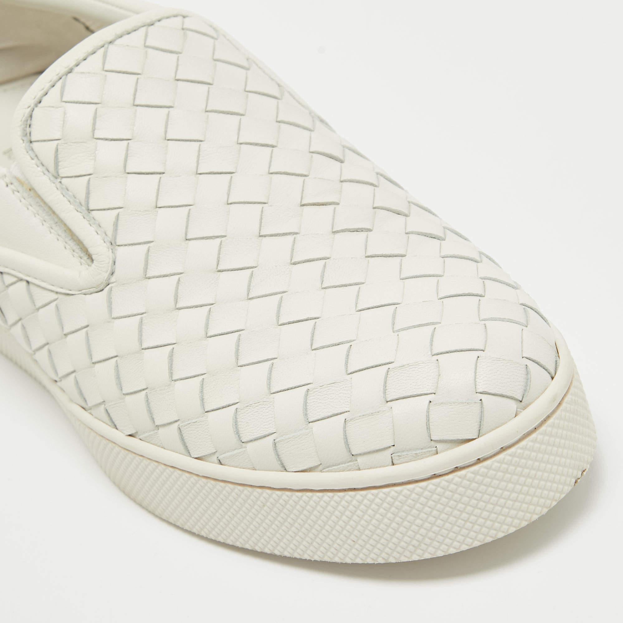 Bottega Veneta White Woven Leather Dodger Slip On Sneakers Size 38.5 3