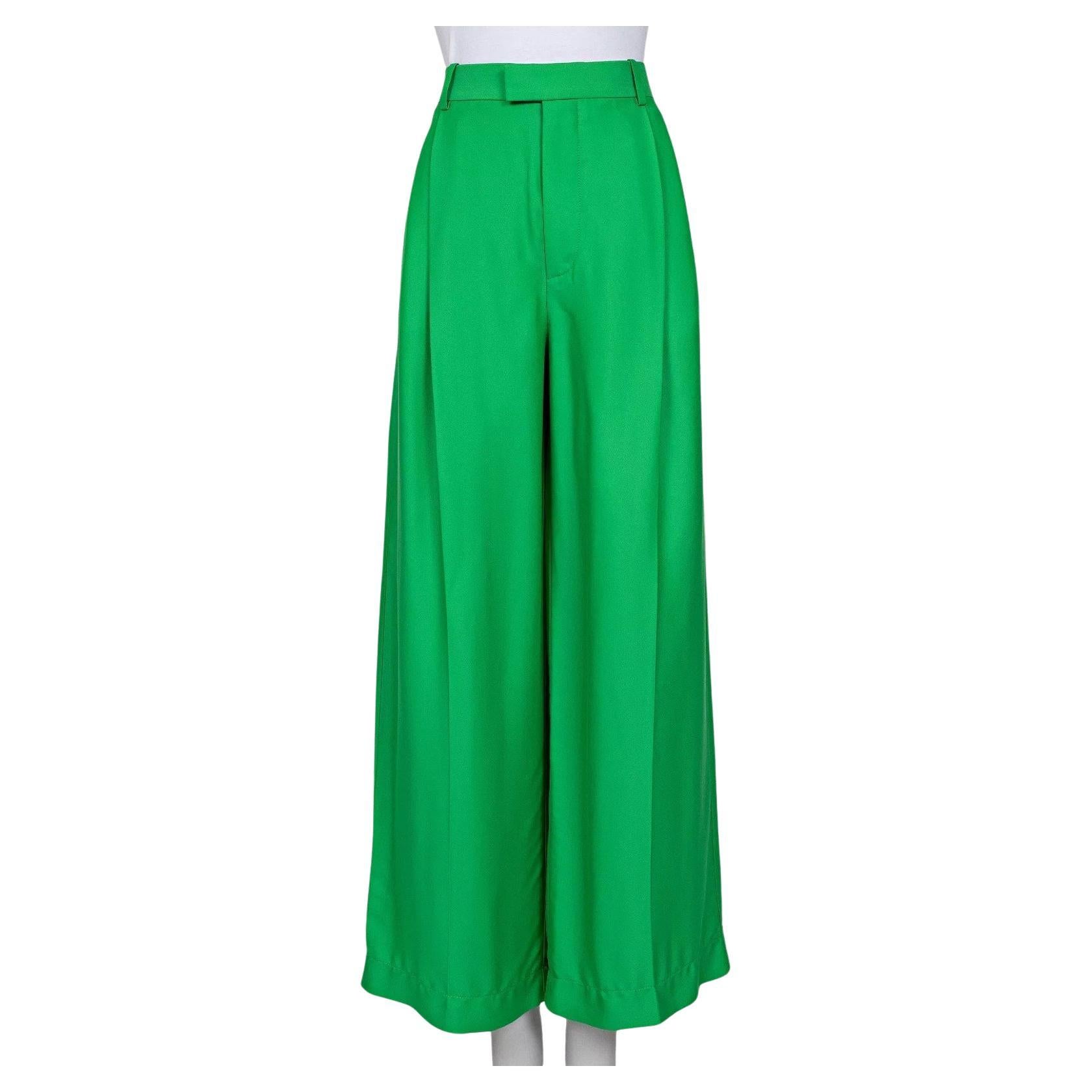 Bottega Veneta Grüne Viskose-Seiden-Hose mit weitem Bein 42/XL