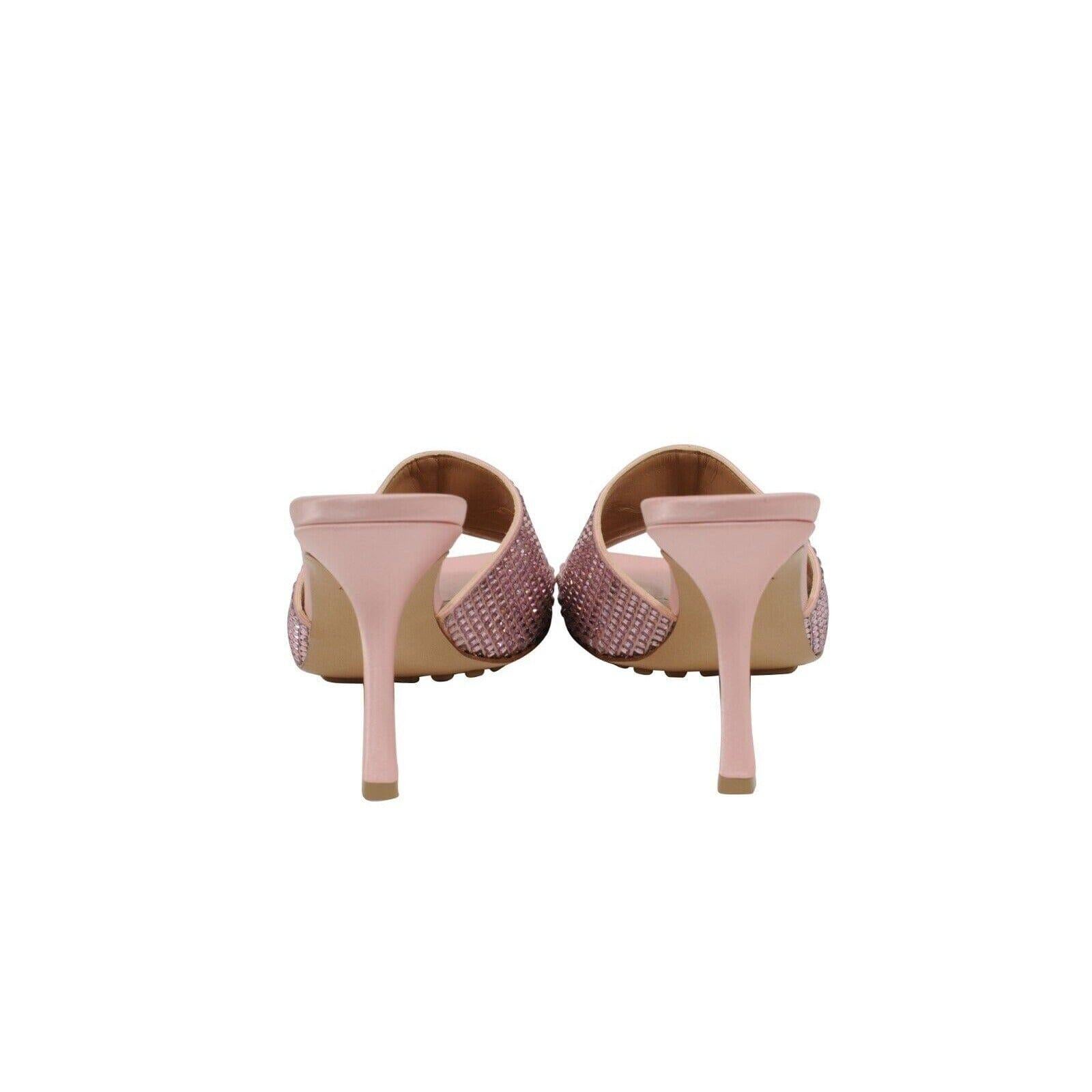 Bottega Veneta Women Crystal Mule Sandal 39 9 Pink Camellia Leather Satin Strass For Sale 4