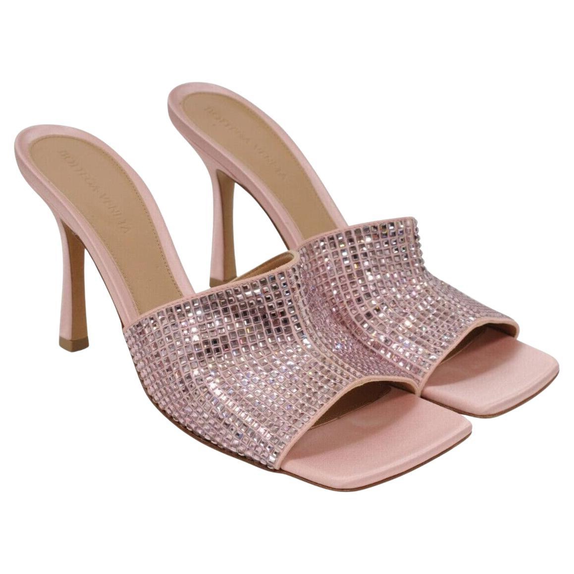 Bottega Veneta Women Crystal Mule Sandal 39 9 Pink Camellia Leather Satin Strass For Sale