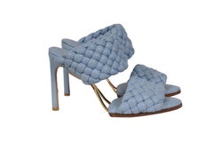 Bottega Veneta Women Lido Leather Woven Sandals Size US 8.5 EU 38.5 Light Blue