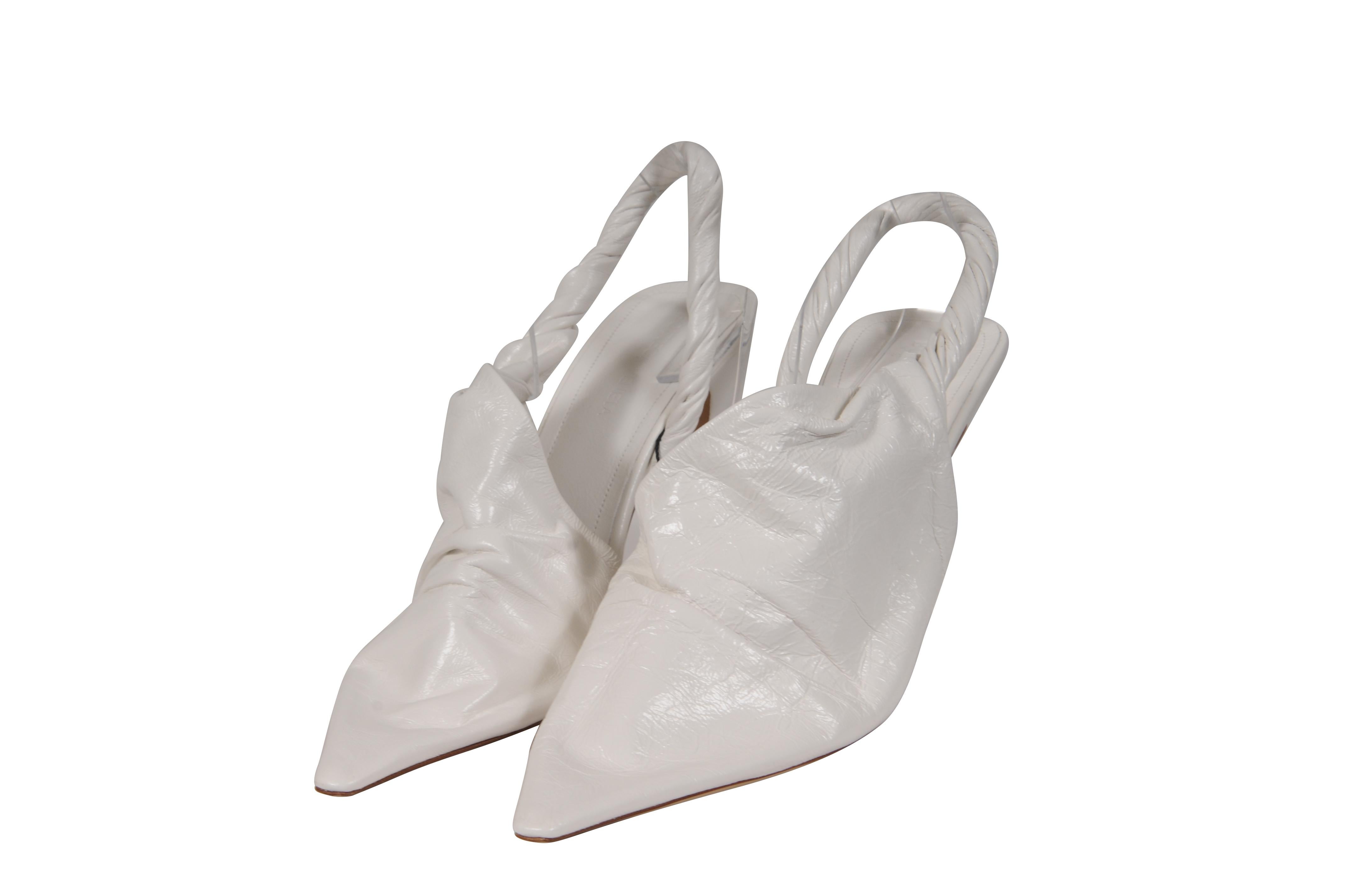 Bottega Veneta Women Twist Crinkle The Point Mules US 9.5 EU 39.5 White Leather Gris en venta