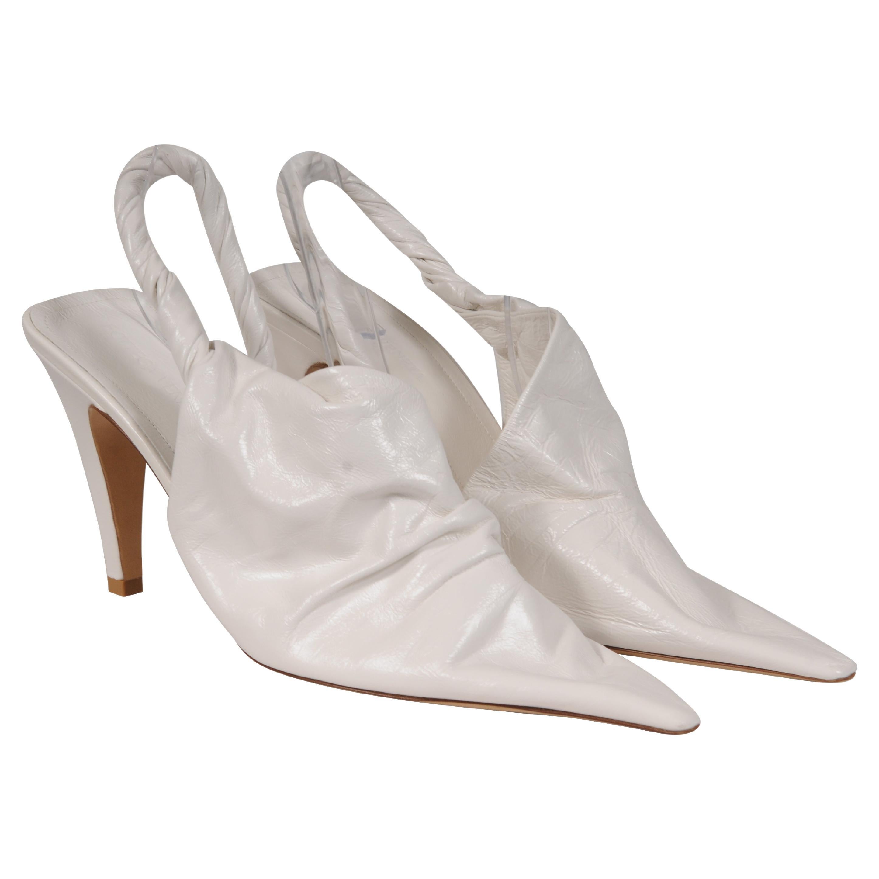 Bottega Veneta Women Twist Crinkle The Point Mules US 9.5 EU 39.5 White Leather