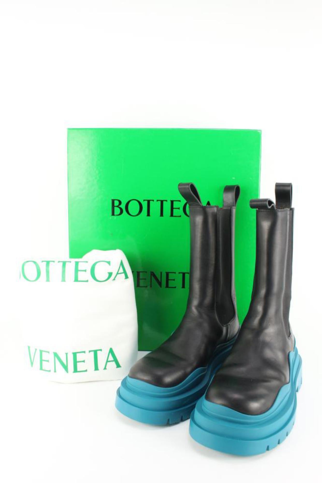 Bottega Veneta Womens 39.5 Black x Teal Blaster Calfskin The Tire Boots 31bv517s 8