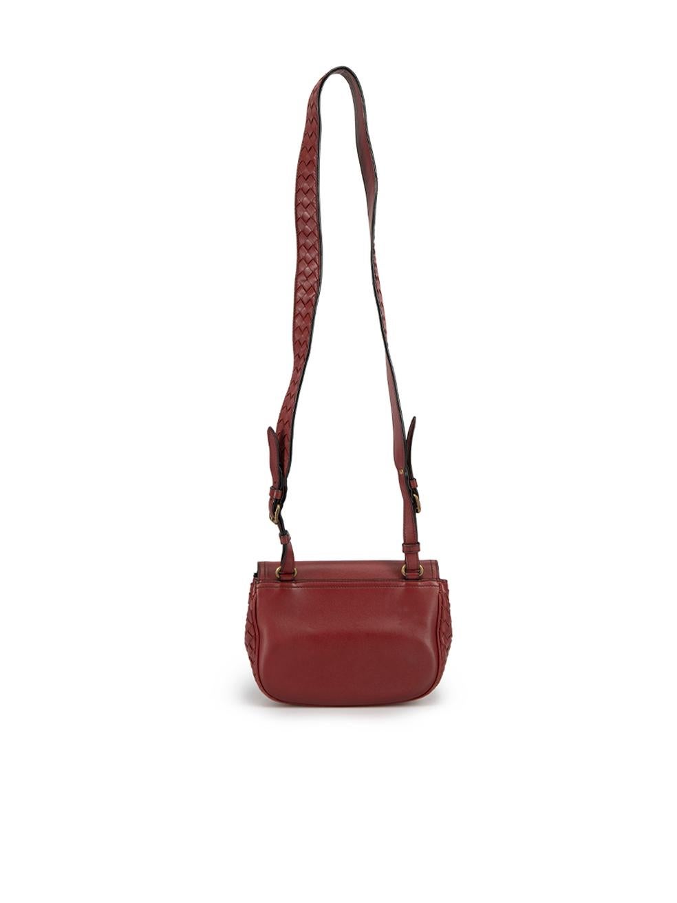 Bottega Veneta Women's Deep Red Leather Luna Intrecciato Crossbody Bag In Good Condition For Sale In London, GB