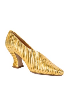 Bottega Veneta Women's Gold Leather Almond Folded Lame Pumps