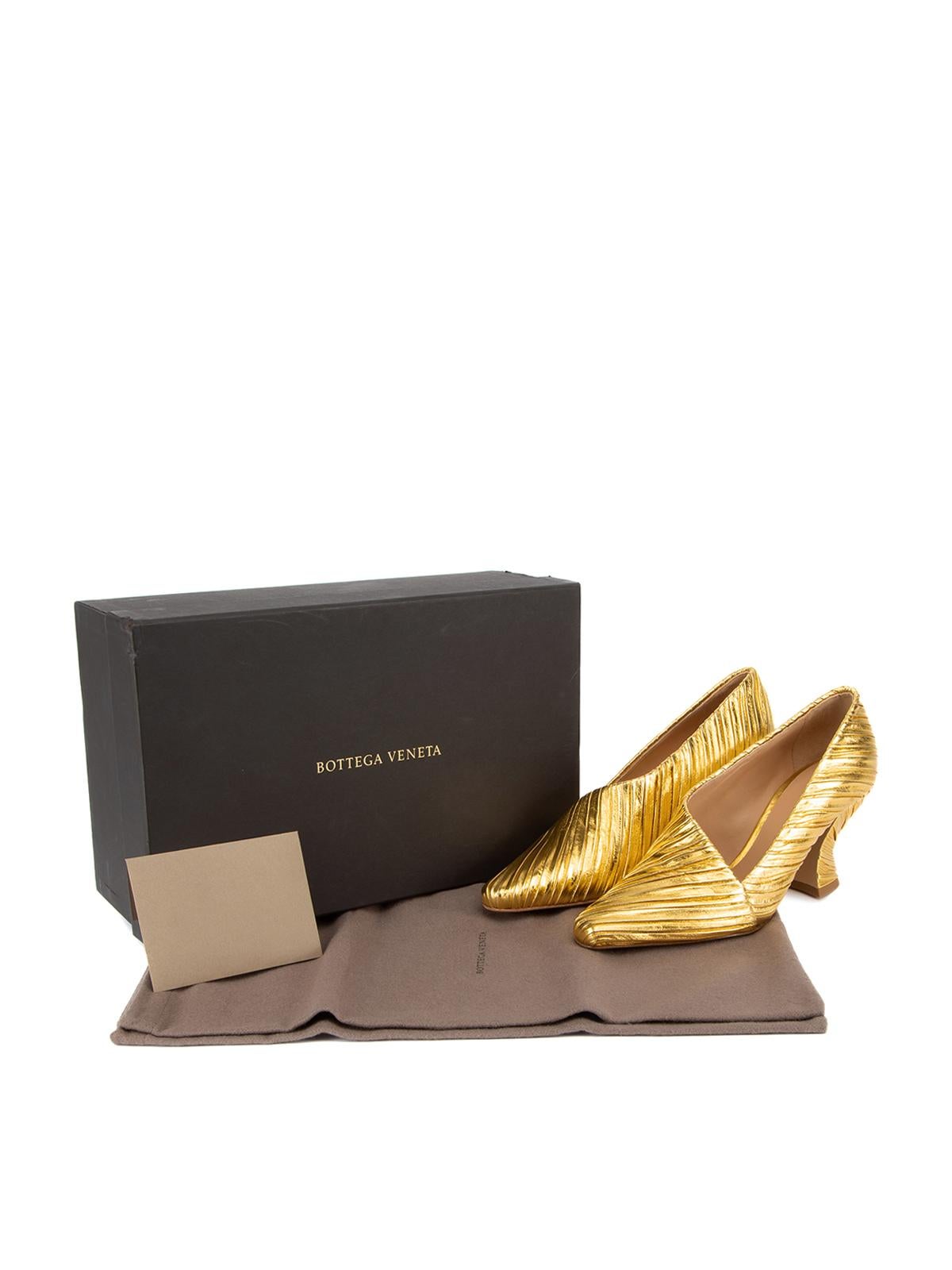 Bottega Veneta Women's Gold Leather Almond Folded Lame Pumps 2