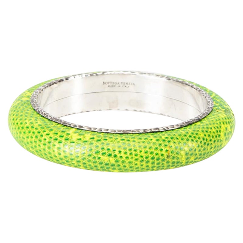 Bottega Veneta Women
s Green Lizard Leather 925 Sterling Silver Bangle