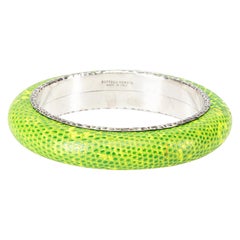 Bracelet jonc en argent sterling 925 Bottega Veneta en cuir de lézard vert pour femme