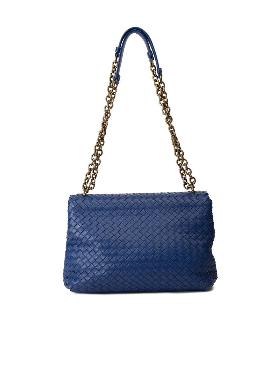 Bottega Veneta Women's Royal Blue Intrecciato Olimpia Crossbody Bag In Excellent Condition In London, GB